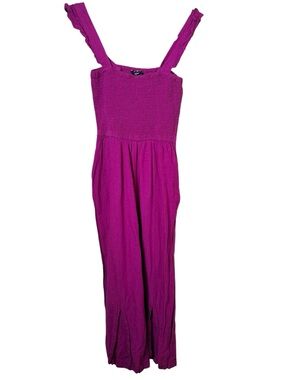 Magenta Small Smocked Wide-Leg Jumpsuit Adjustable Straps